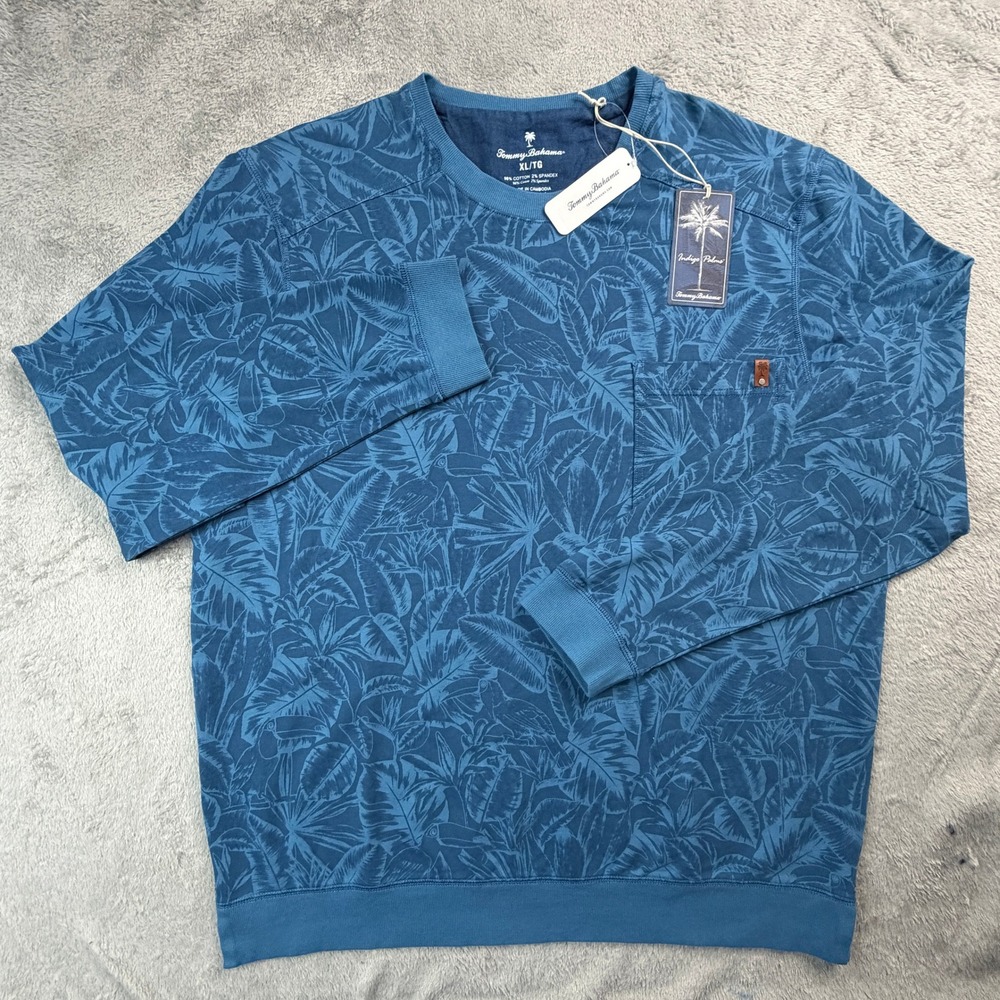 Tommy Bahama Mens XL Ben and Terry Twilight Palms Sweatshirt Buccaneer Blue NWT